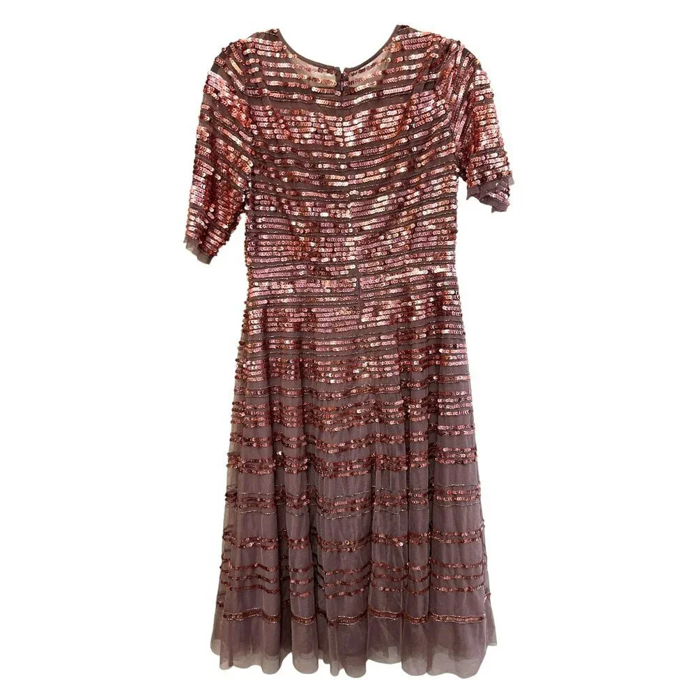 Johnny Was Sepia Mesh Copper Sequins Midi Dress Evening Sz 10 New